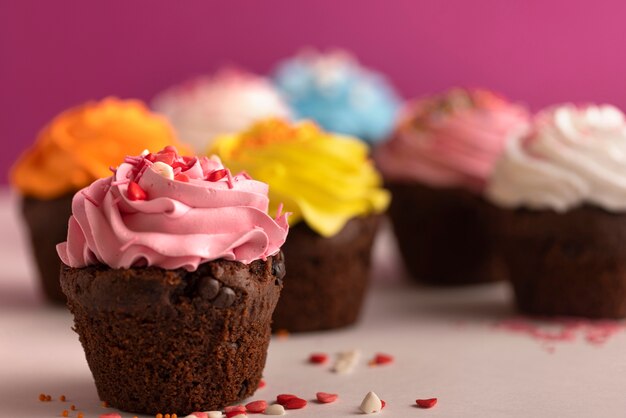 Colorful cupcakes with delicious frosting