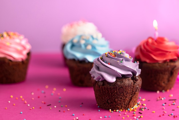 Colorful cupcakes with delicious frosting