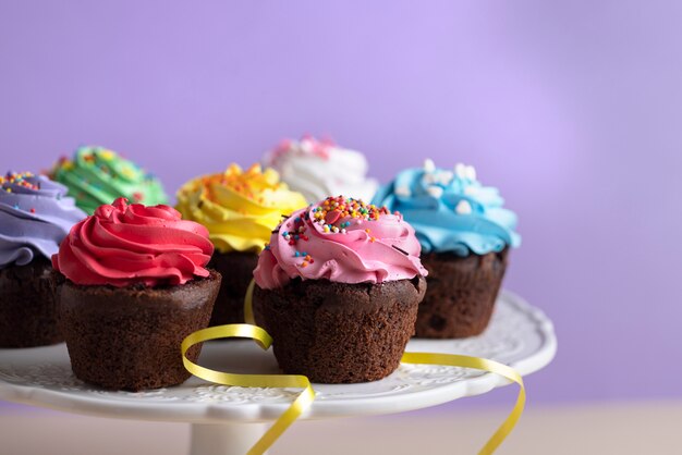 Colorful cupcakes with delicious frosting