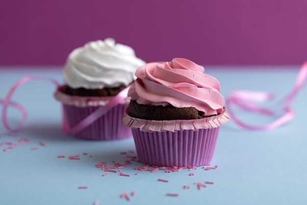 Colorful cupcakes with delicious frosting