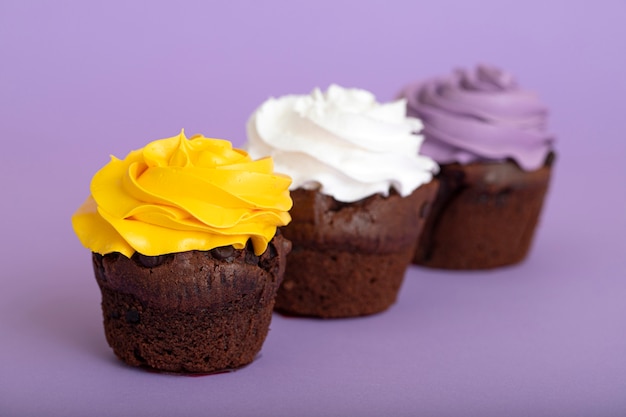 Colorful cupcakes with delicious frosting