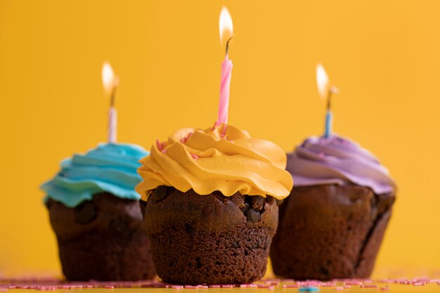 Colorful cupcakes with delicious frosting