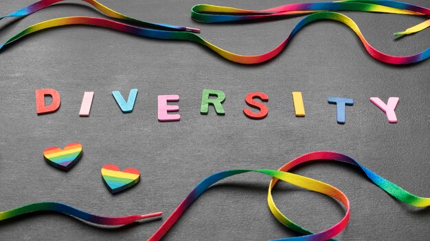 Colorful diversity word with rainbow shoelace