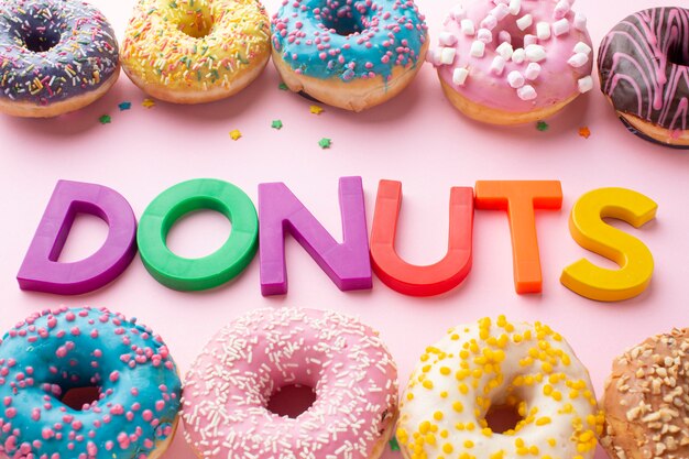 Colorful donuts with letters