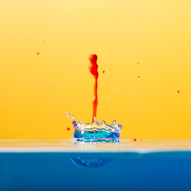 Colorful drop falling in water