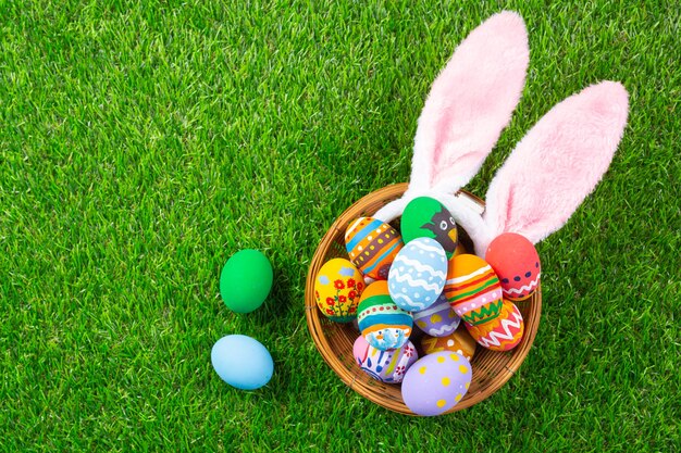 colorful Easter egg on green grass