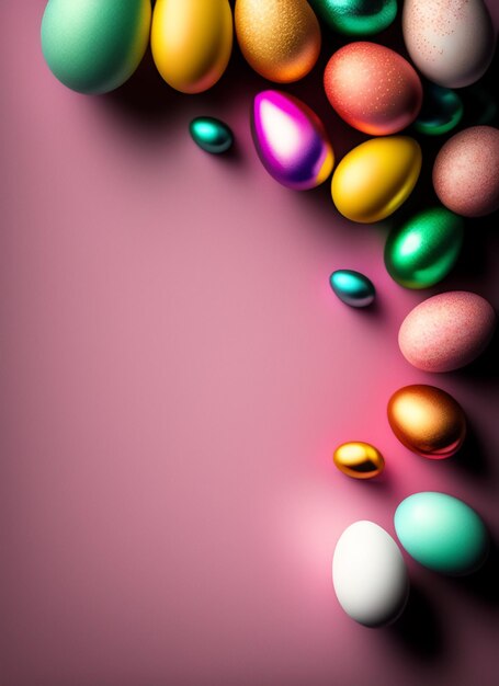 A colorful easter egg is on a pink background.