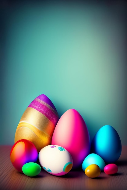 Foto gratuita una carta da parati colorata con un uovo di pasqua con uno sfondo blu e un uovo bianco con sopra le parole buona pasqua.