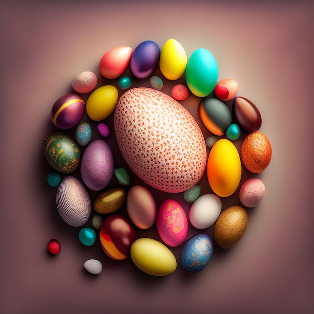 Free photo a colorful egg is surrounded by many other eggs.