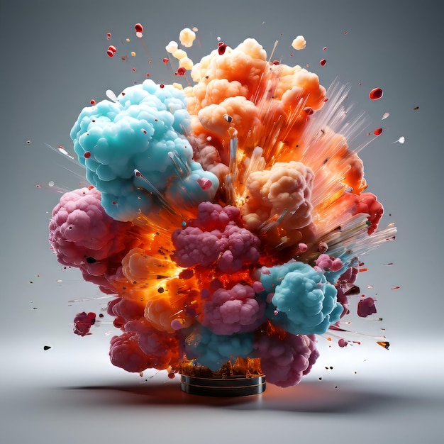Free photo colorful explosion of smoke on grey background 3d rendering