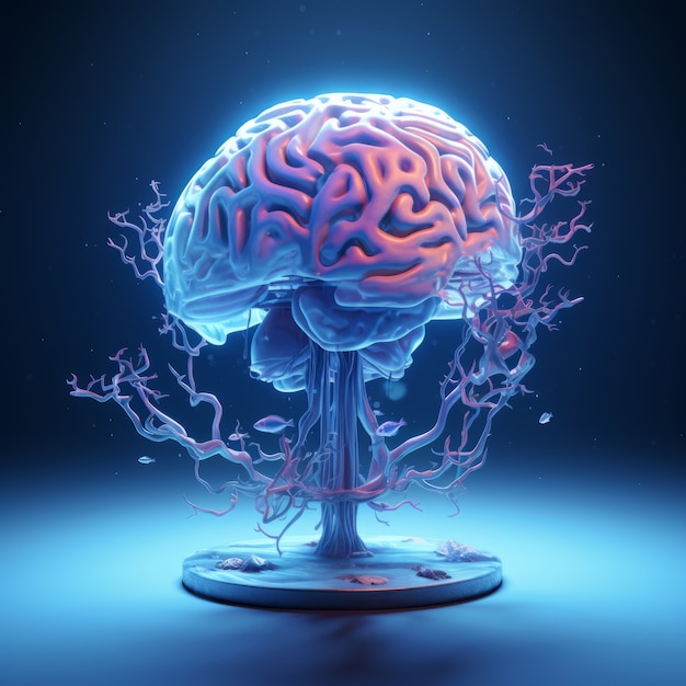 Бесплатное фото Красочное фантастическое изображение мозга