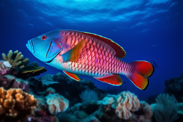 Foto gratuita pesci colorati che nuotano sott'acqua
