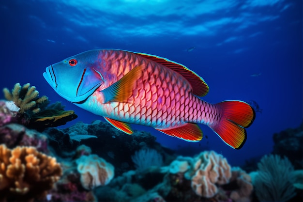 水中を泳ぐカラフルな魚