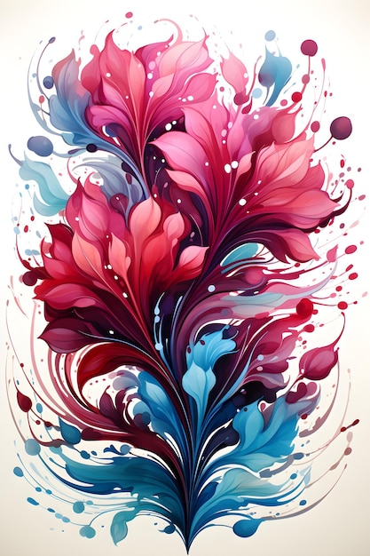 Disegno floreale colorato con spruzzi di inchiostro