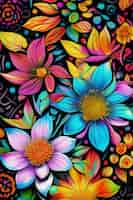 Free photo a colorful floral painting with a colorful flower pattern.