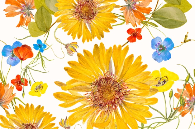 Colorful flower hand drawn pattern background illustration, remixed from public domain artworks