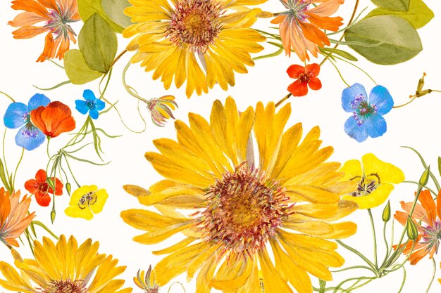 Colorful flower hand drawn pattern background illustration, remixed from public domain artworks