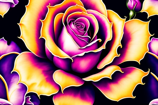 A colorful flower is shown with the word rose on it