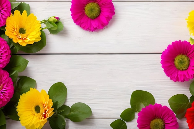 Free photo colorful flowers on a white wooden table
