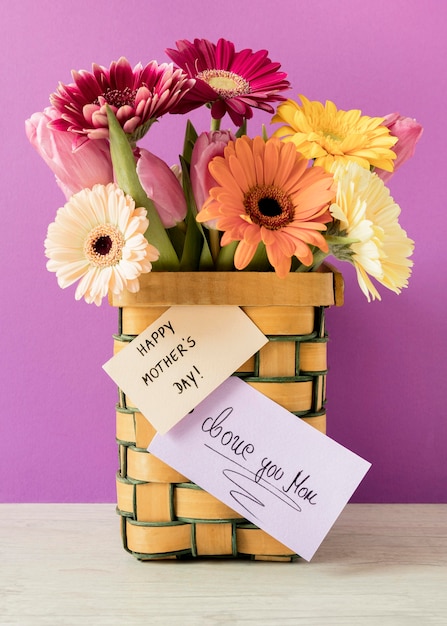 Free photo colorful flowers with card