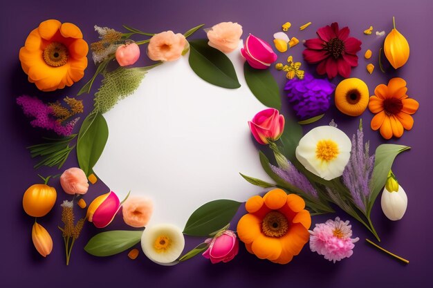 A colorful frame with flowers on a purple background