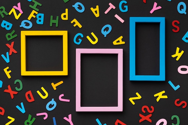 Free photo colorful frames and letters arrangement