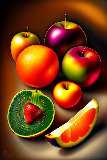Красочный фрукт отображается на столе.