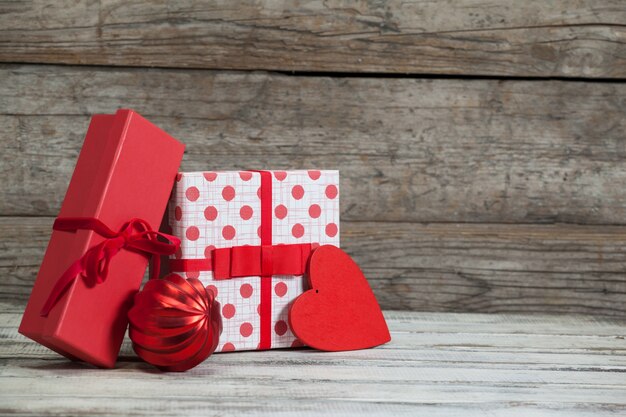 Colorful gifts with a red ribbon