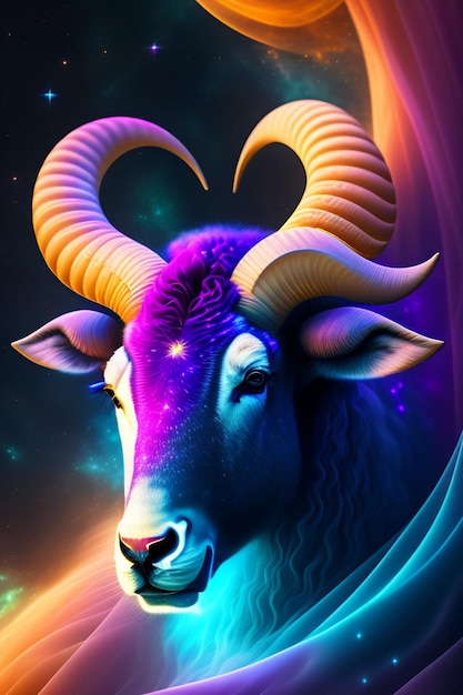 Free photo a colorful goat with horns on its head