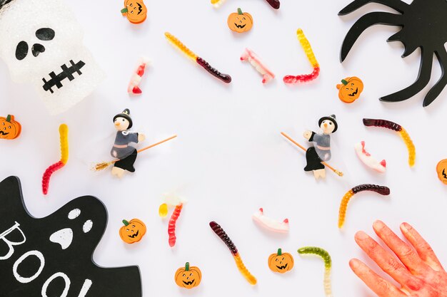 Colorful Halloween decorations laid in order