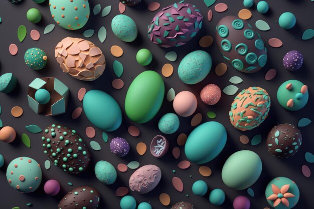 Colorful Happy Easter eggs pattern design Pastel easter egg closeup