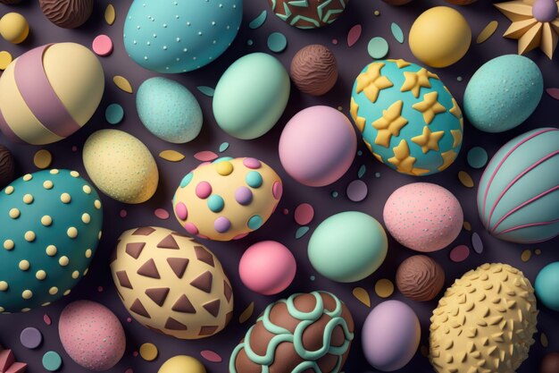 Colorful Happy Easter eggs pattern design Pastel easter egg closeup