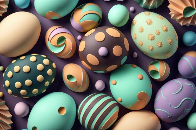 Colorful Happy Easter eggs pattern design Pastel easter egg closeup