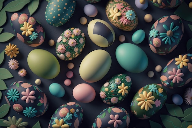 Free photo colorful happy easter eggs pattern design pastel easter egg closeup