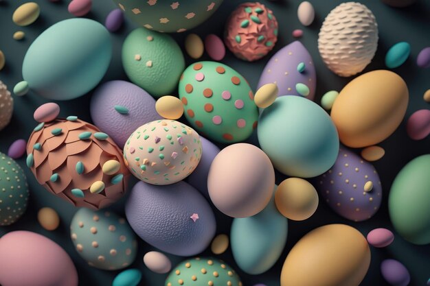 Colorful Happy Easter eggs pattern design Pastel easter egg closeup