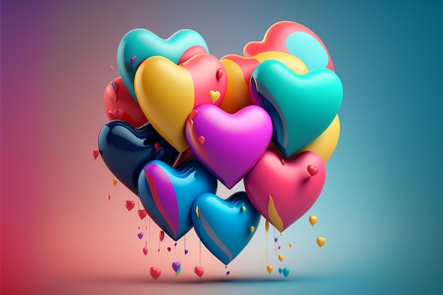 Colorful heart air balloon shape collection concept isolated on color background Beautiful heart ball for event