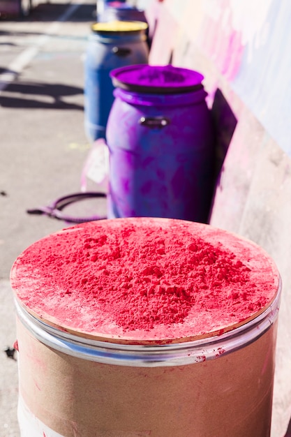 Colorful holi powder over the drum at outdoors