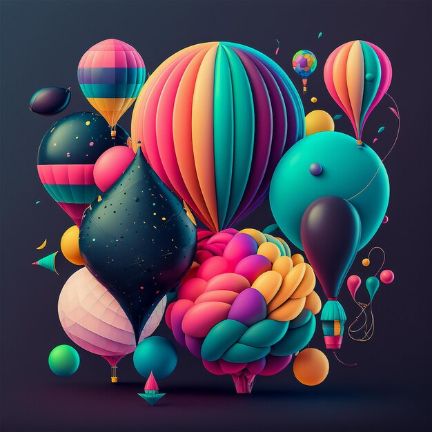 分離された色の背景に対してカラフルな熱気球 抽象的なバルーン アート ポスター