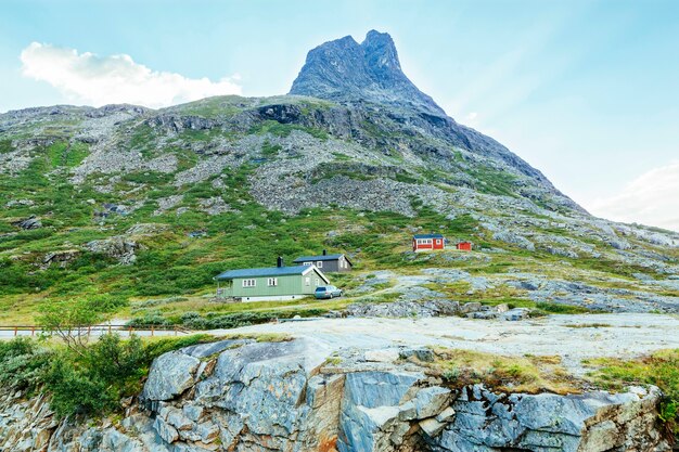 Colorful houses near the mountain