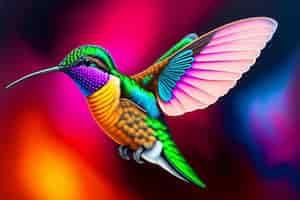 Foto gratuita un colibrì colorato con uno sfondo colorato.