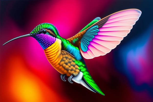 A colorful hummingbird with a colorful background.