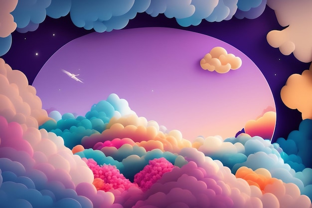 구름과 별이 있는 행성의 다채로운 삽화.