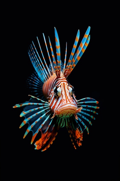 Colorful intricate patterned fish with black background