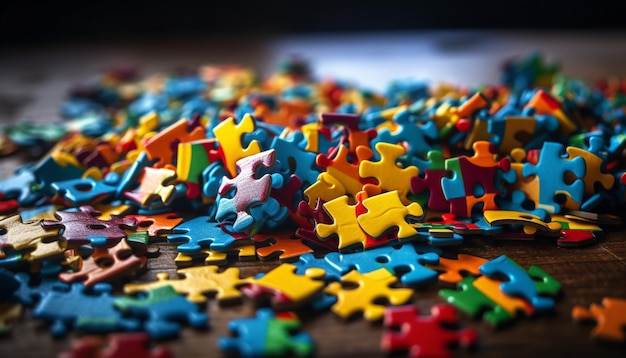 Красочные кусочки головоломки соединяются, чтобы сформировать успех, созданный ИИ