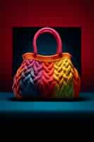 Free photo colorful knitted bag still life