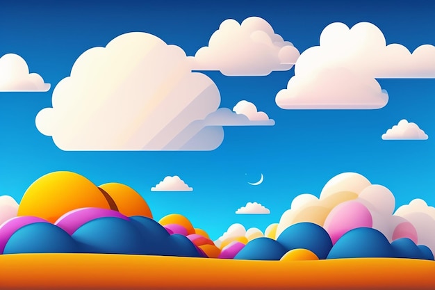 A colorful landscape with a moon in the sky.