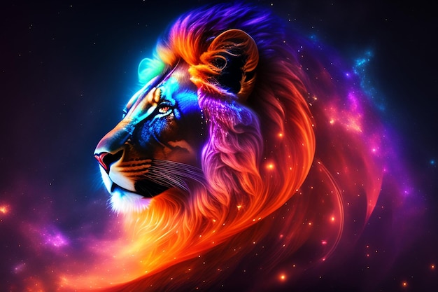 虹色のたてがみを持つカラフルなライオン