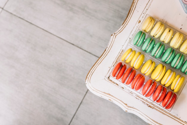 Colorful macarons on a table