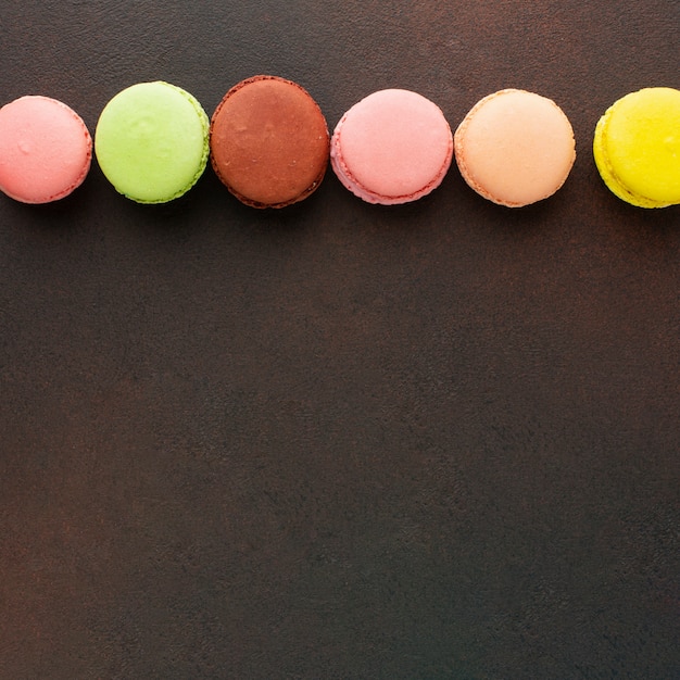 Colorful macarons with copy space