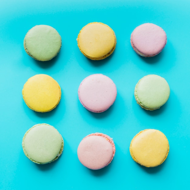 Colorful macaroon on blue background